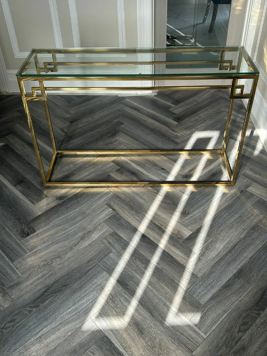 Brass hall table with glass top. - Image 2