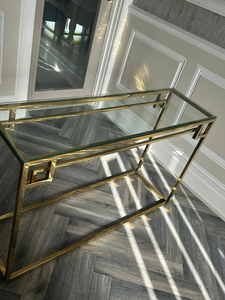 Brass hall table with glass top. - Image 3