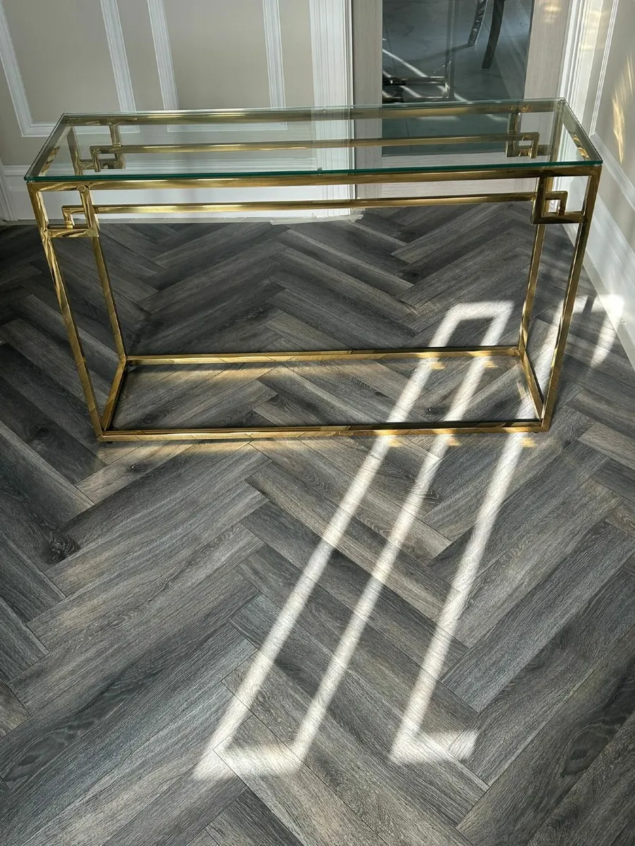 Brass hall table with glass top. - Image 4