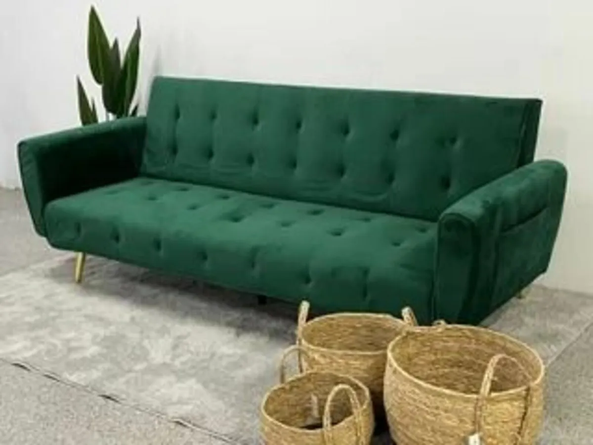 Luxury Velvet Sofa Bed with Golden Legs green - Image 1