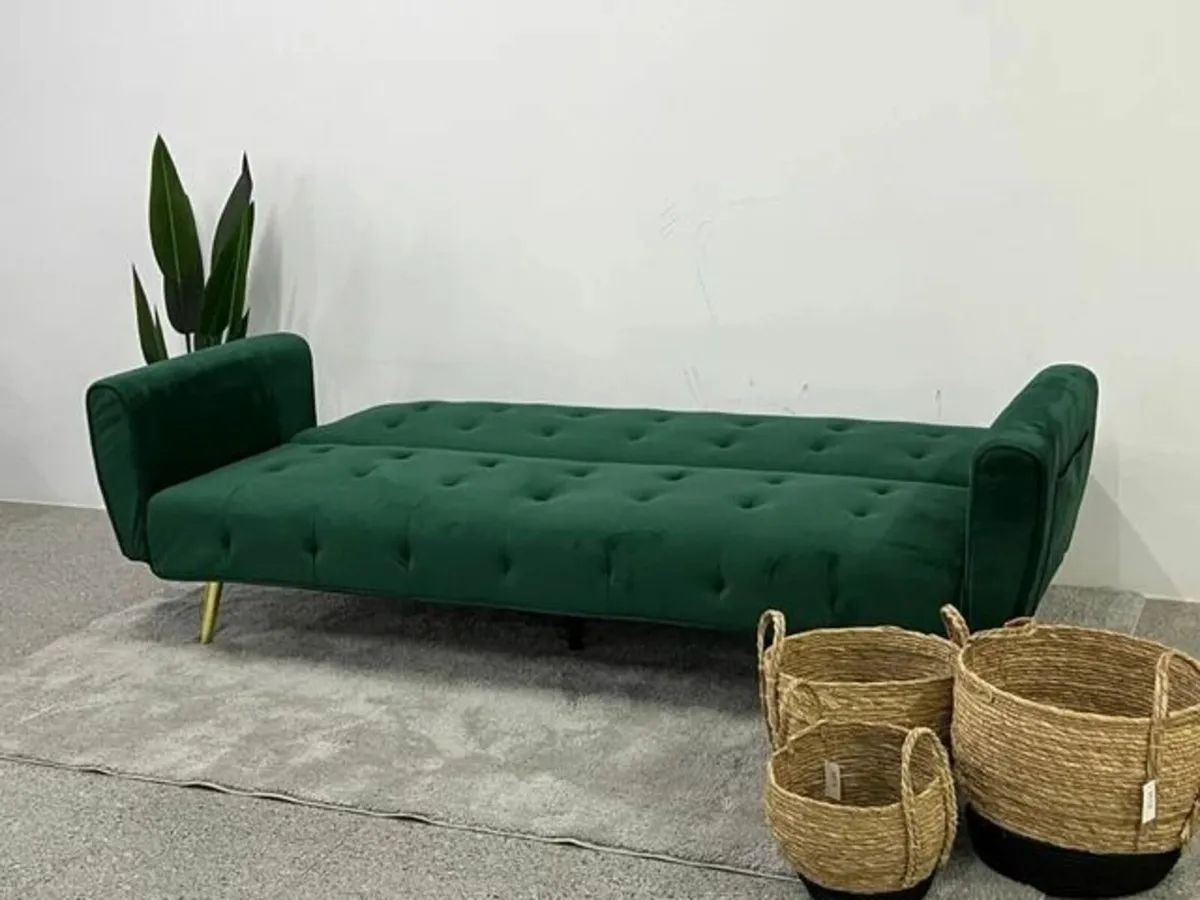 Luxury Velvet Sofa Bed with Golden Legs green - Image 2