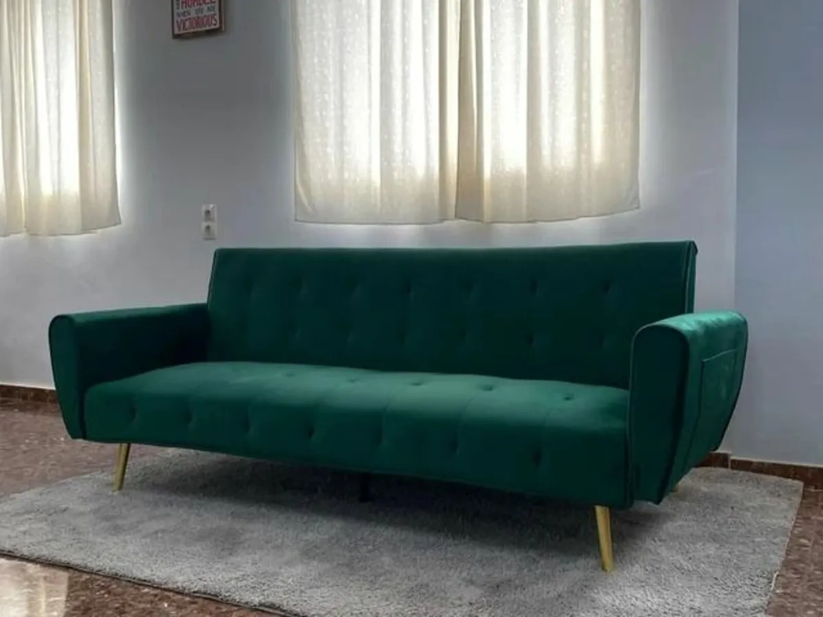 Luxury Velvet Sofa Bed with Golden Legs green - Image 1