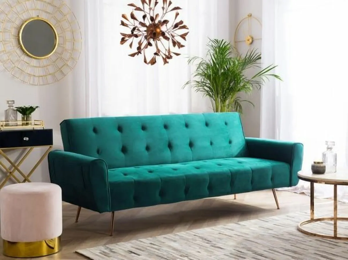 Luxury Velvet Sofa Bed with Golden Legs green - Image 1