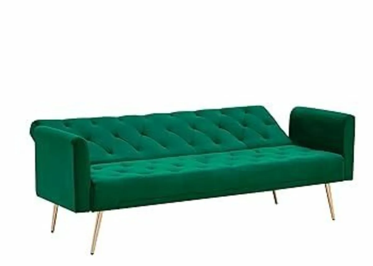 Luxury Velvet Sofa Bed with Golden Legs green - Image 4