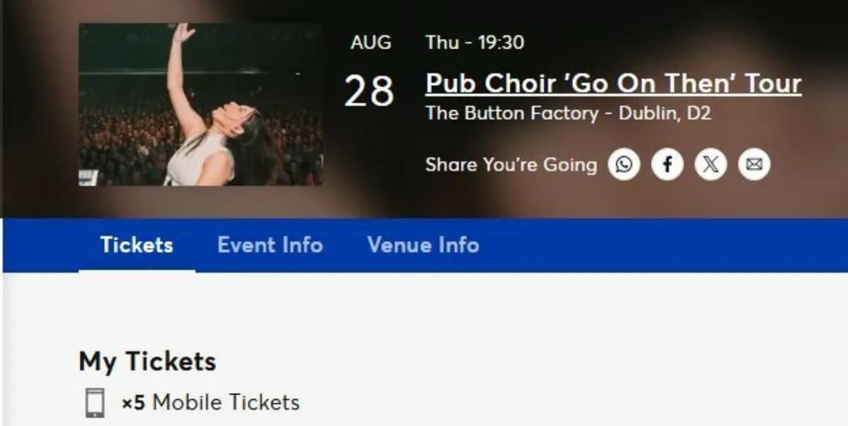 Pub Choir  'Go on Then' Tour Tickets x 5 - 28/8/25 - Image 1