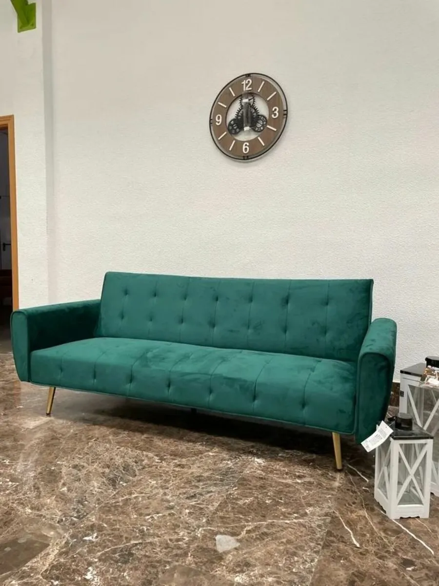 Luxury Velvet Sofa Bed with Golden Legs green - Image 1