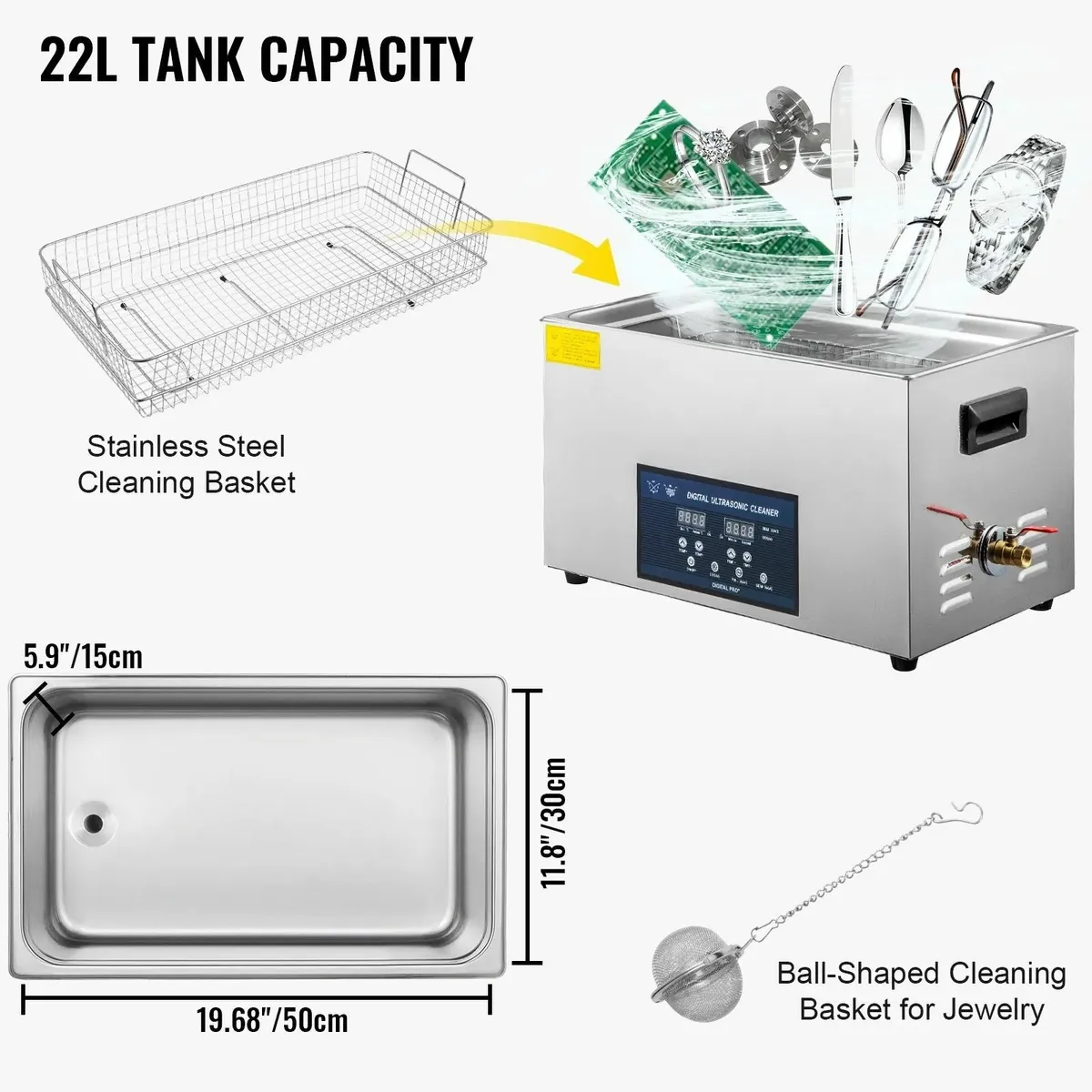 Dual Frequency 22L Ultrasonic Cleaner with Heater - Image 2
