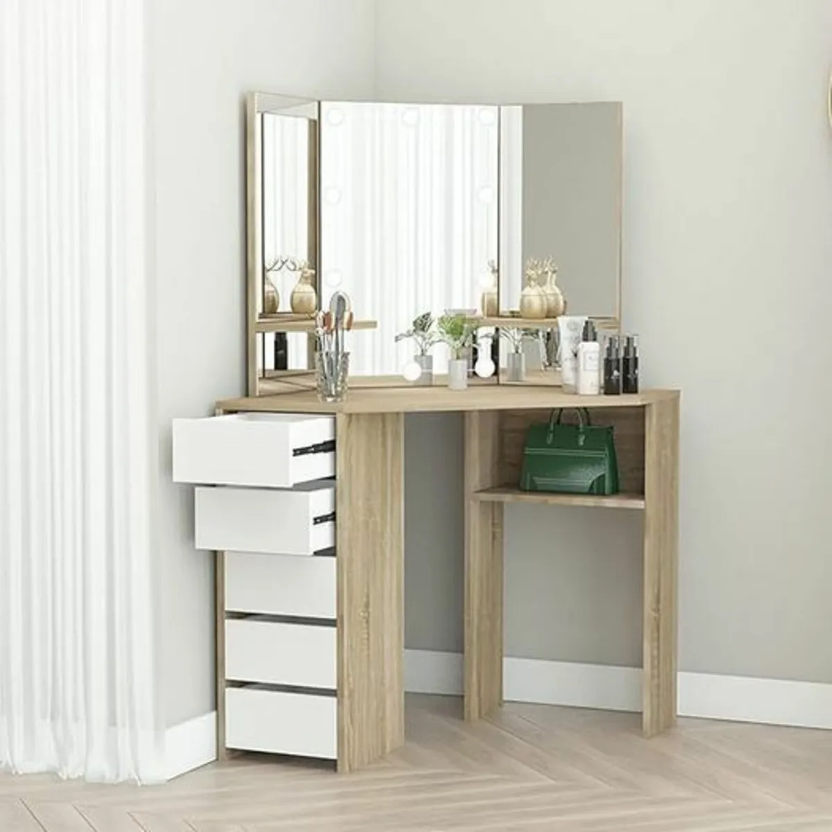 Dressing Table with LED Lighting Oak colour Corner - Image 2