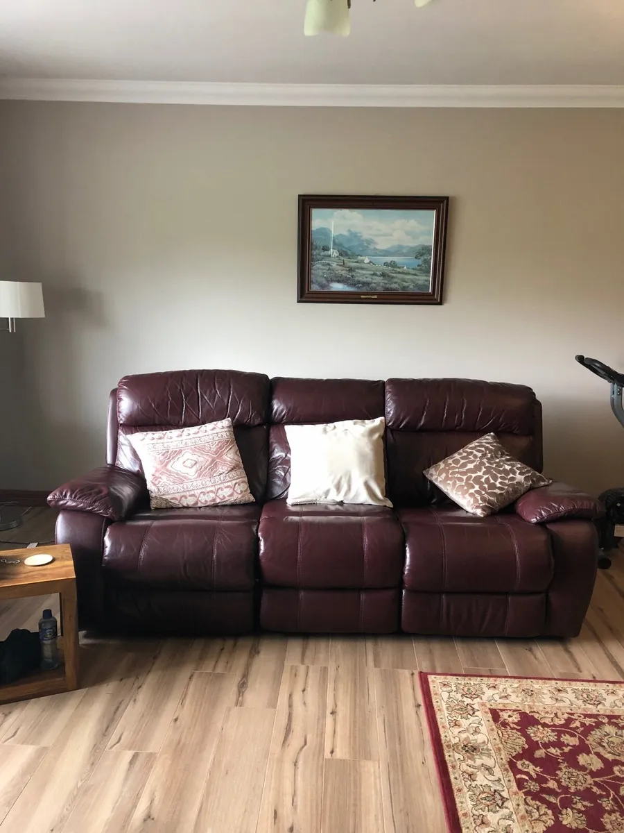 Leather 3 seater sofa and chair (recliner) - Image 1