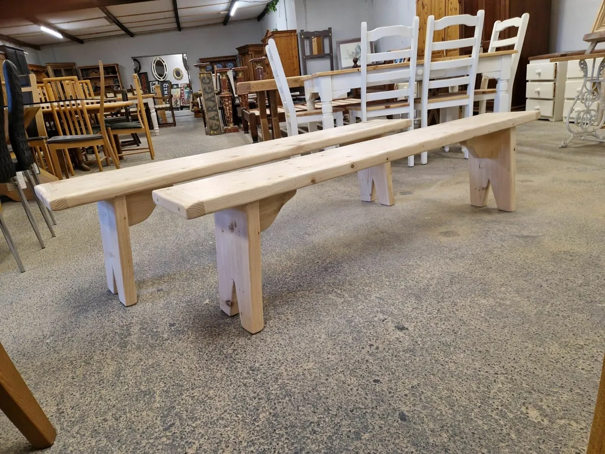 Reclaimed rustic pine benches - Image 2