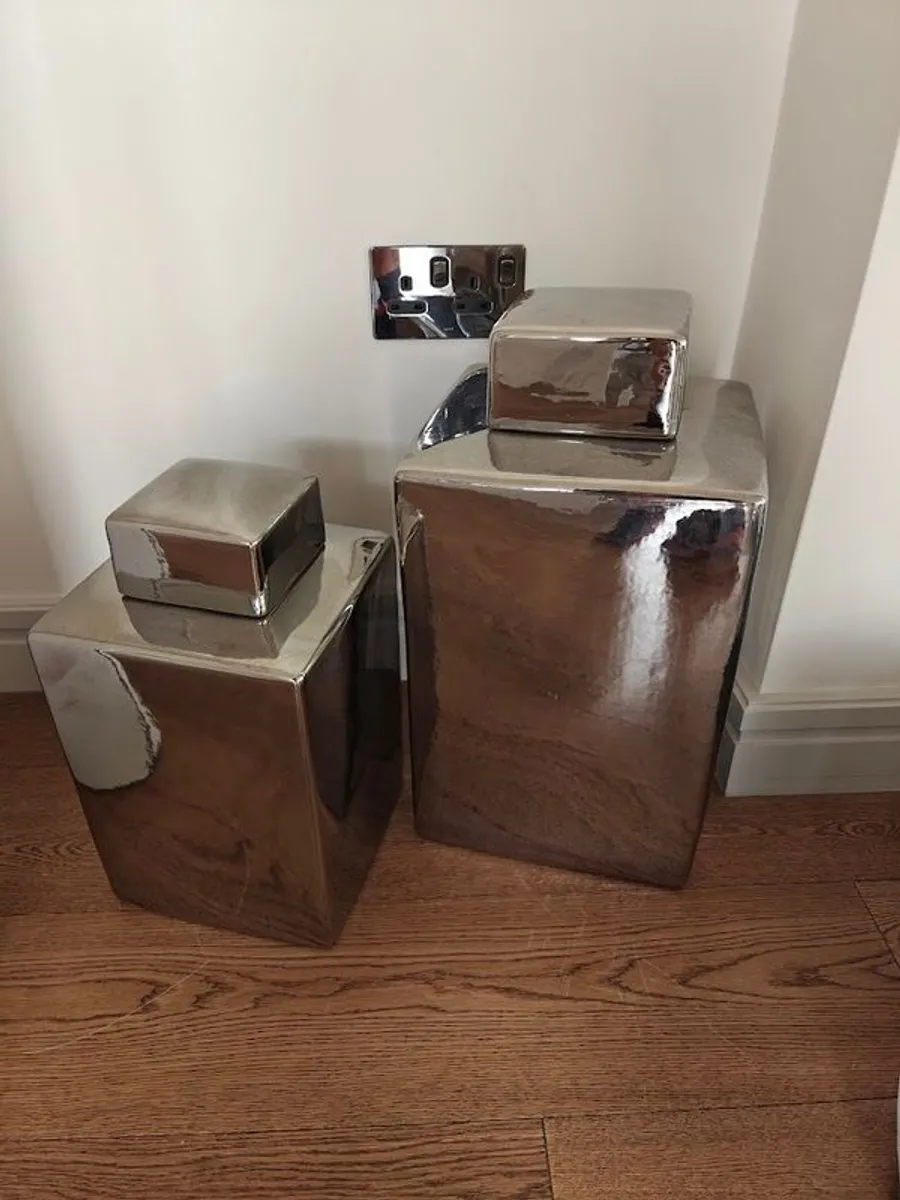 2 x Decorative Chrome-Finish Vases with Lids QUICK SALE
