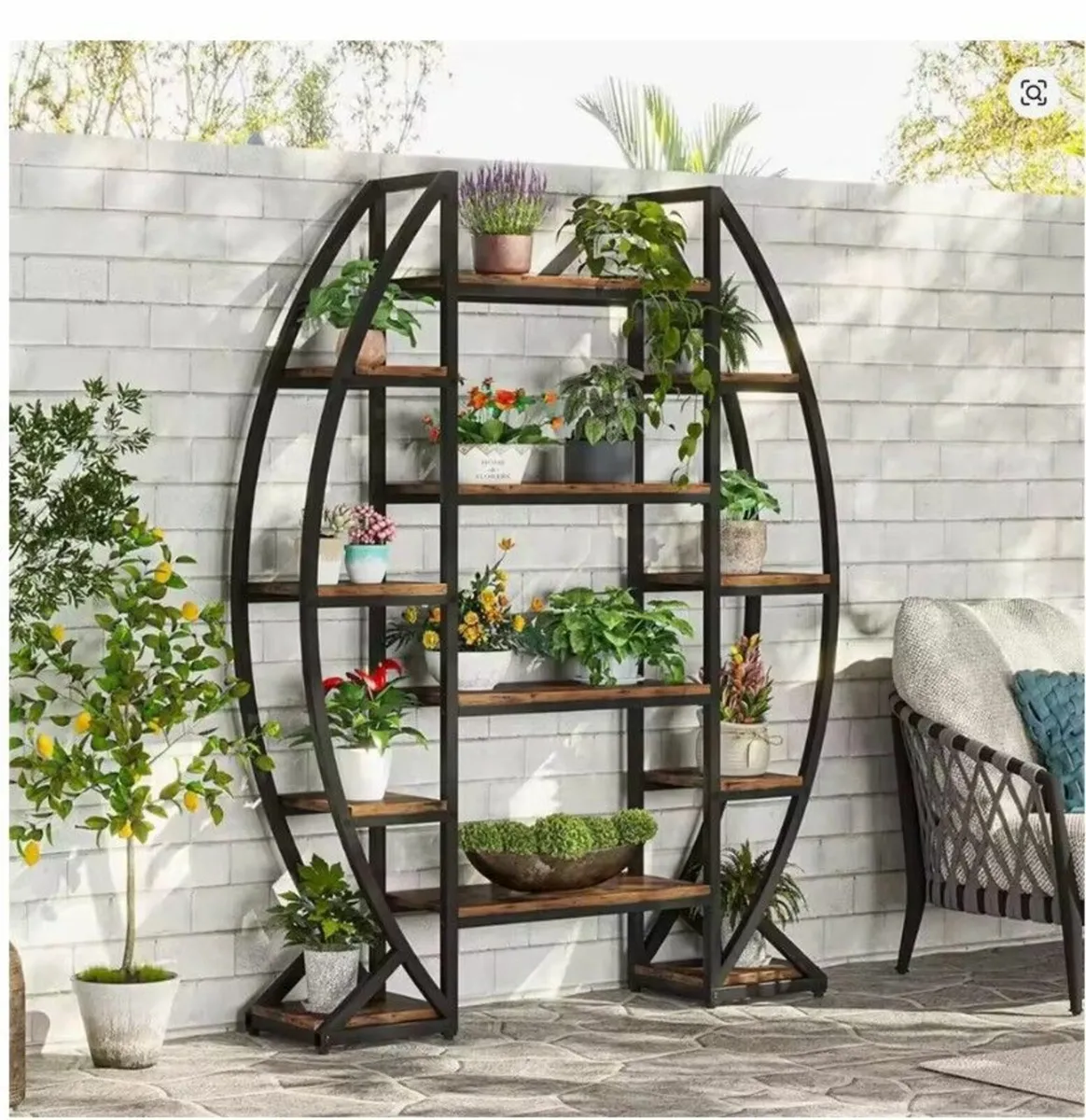 Industrial Half-Moon Bookshelf 5 Tier Oval Bookcas - Image 1