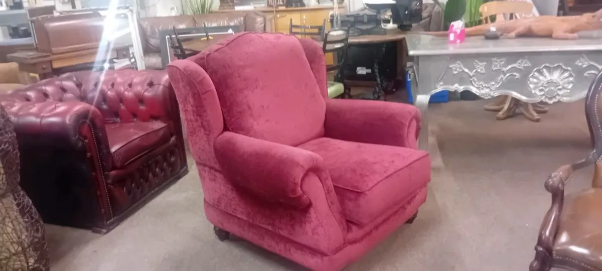 Large Wine Fabric Armchair - Image 2