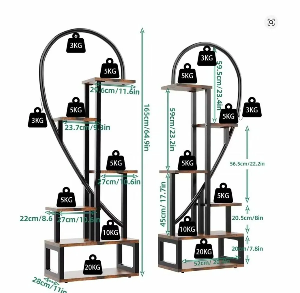 2x Half-Heart Plant Stand Metal Flower Display Rac - Image 2