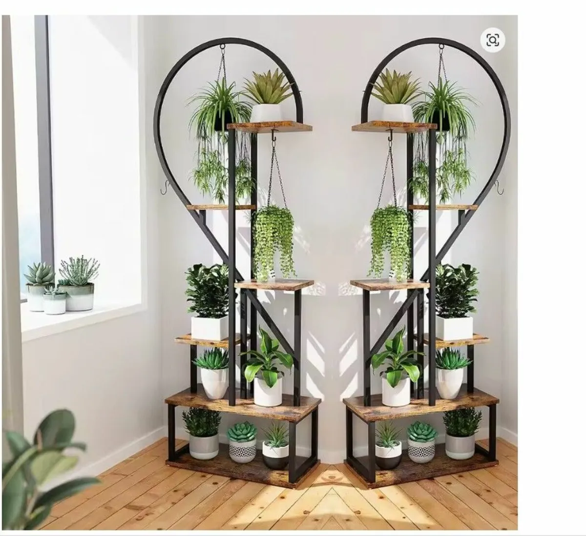 2x Half-Heart Plant Stand Metal Flower Display Rac - Image 1