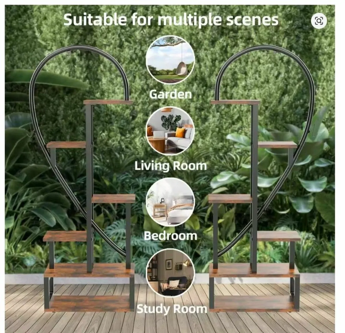 2x Half-Heart Plant Stand Metal Flower Display Rac - Image 3