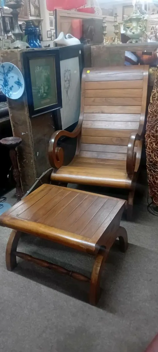 Oversized Wooden Deck Chair And Stool