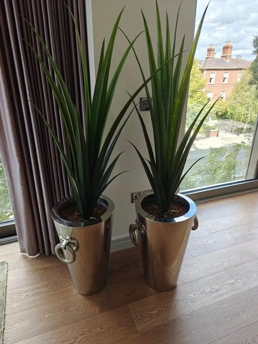 2 x Decorative Tall Planters with Artificial Plants QUICK SALE
