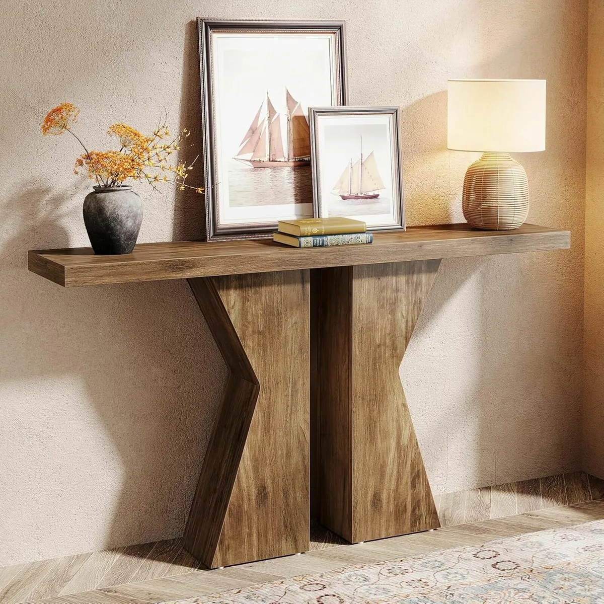 Farmhouse Entryway Console Table – Rustic Brown Wo - Image 4