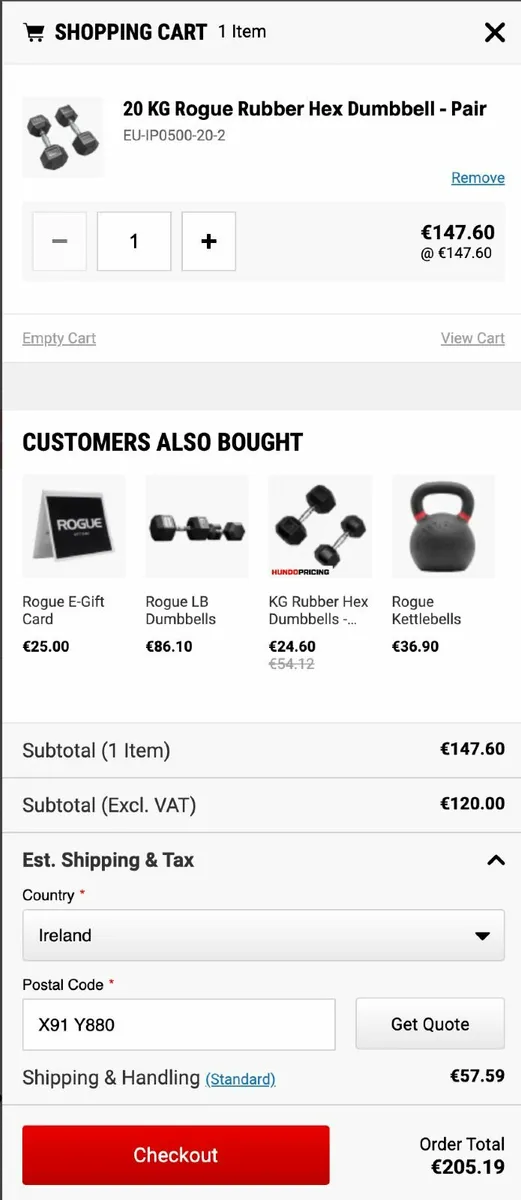 Rogue's KG Rubber Hex Dumbbell Set (2 x 20Kg) - Image 2