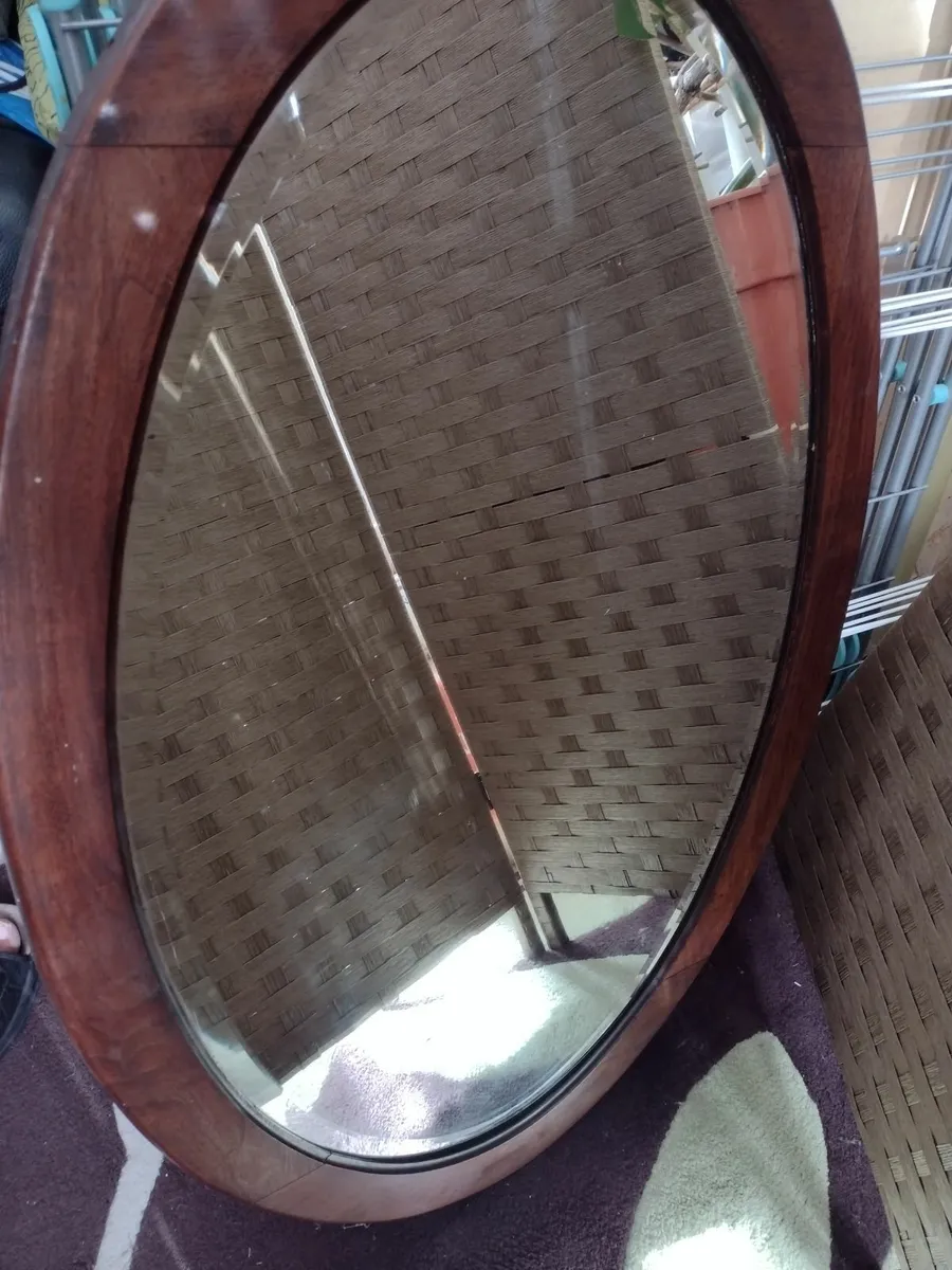 Very heavy Mid-Century dark Oak mirror - Image 1