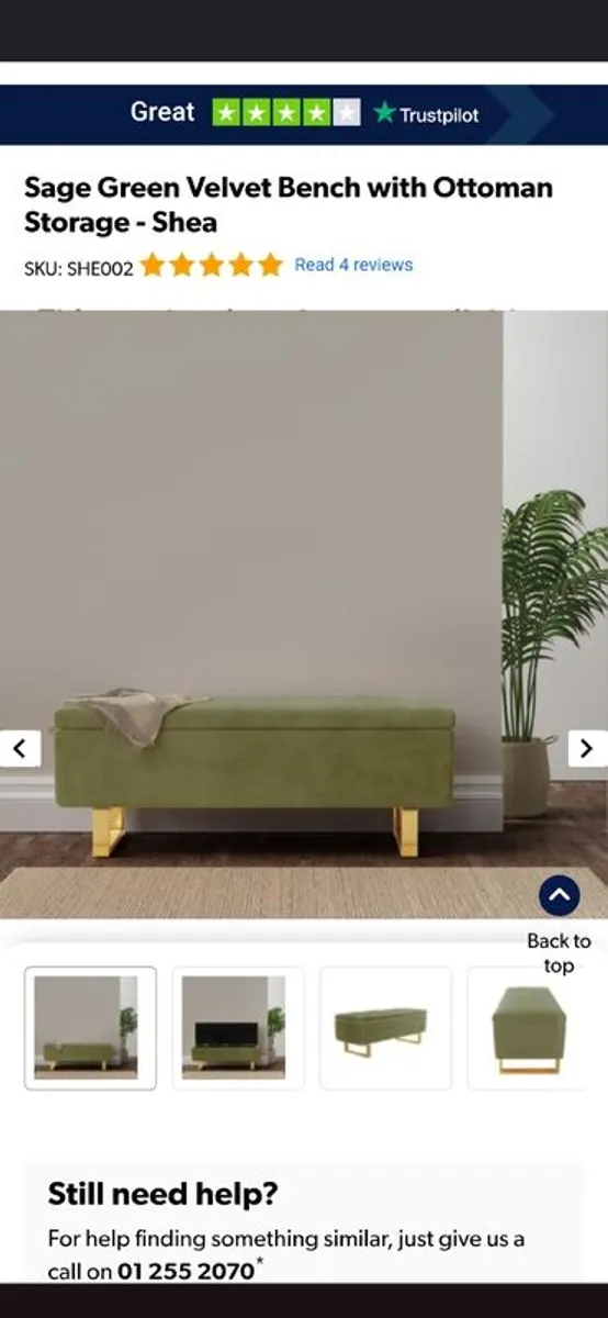 Sage green velvet ottoman - Image 1