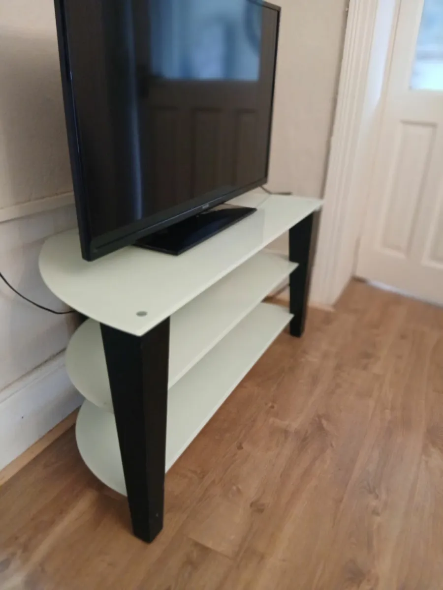 Norstone tv stand leather and glass in mint condit - Image 1