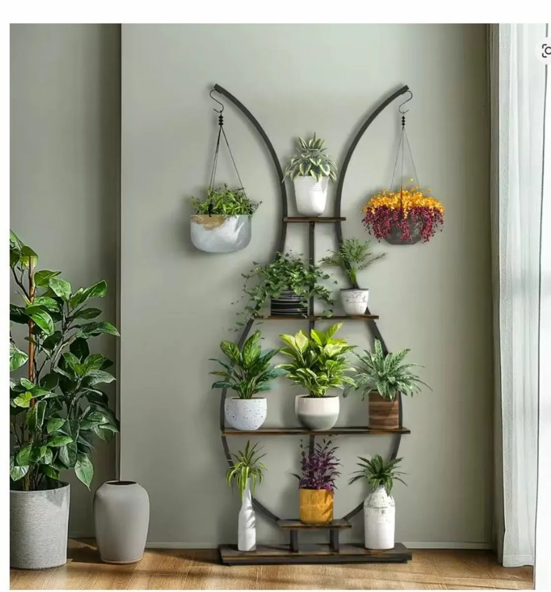 Tall 5 Tier Vase Shape Plant Stand with Hooks Indo - Image 1