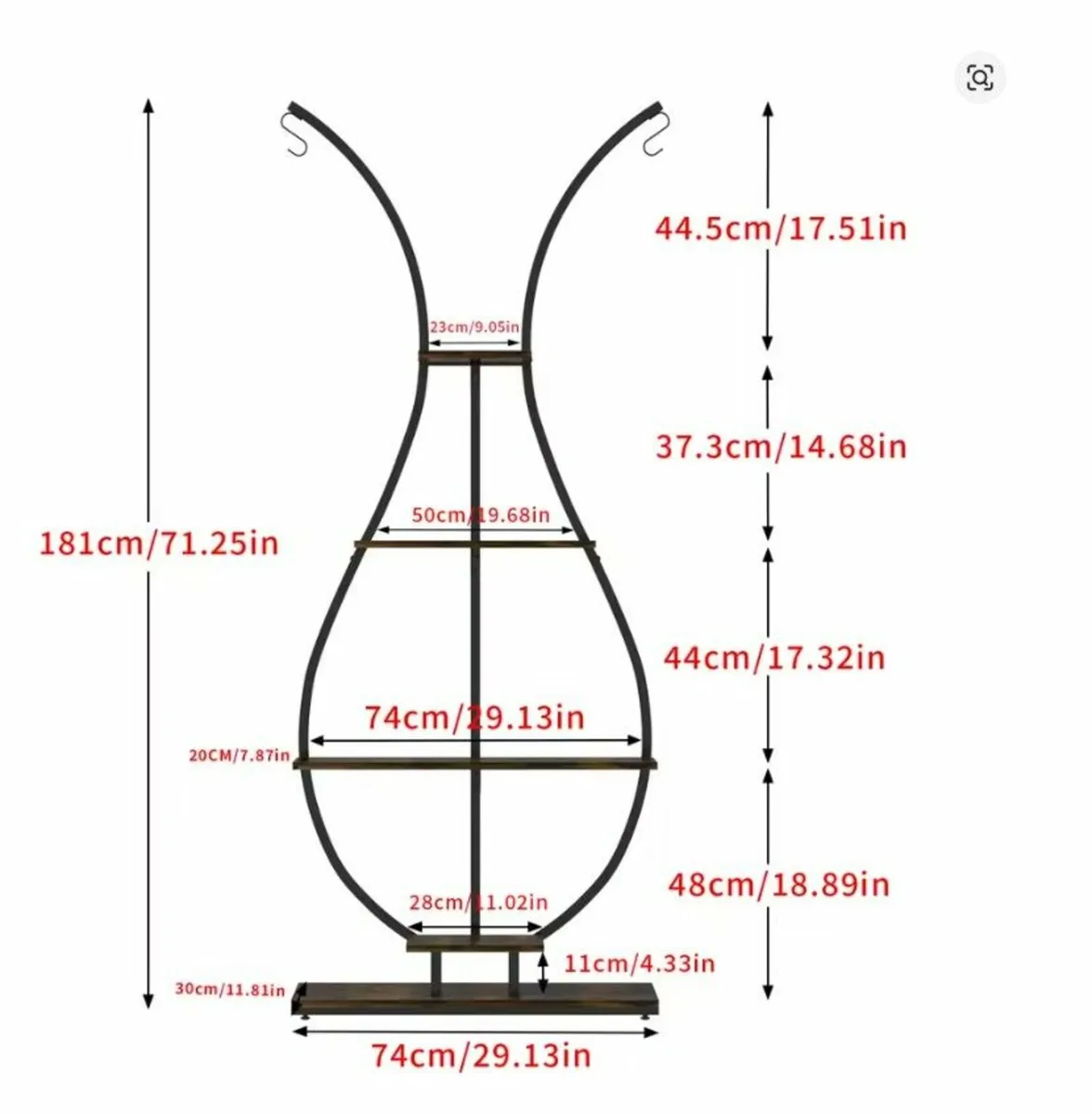Tall 5 Tier Vase Shape Plant Stand with Hooks Indo - Image 2
