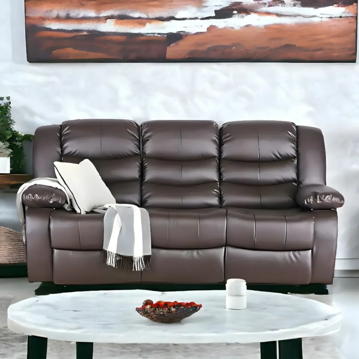 3 Seater PU Leather Recliner Sofa , Waterproof. - Image 1