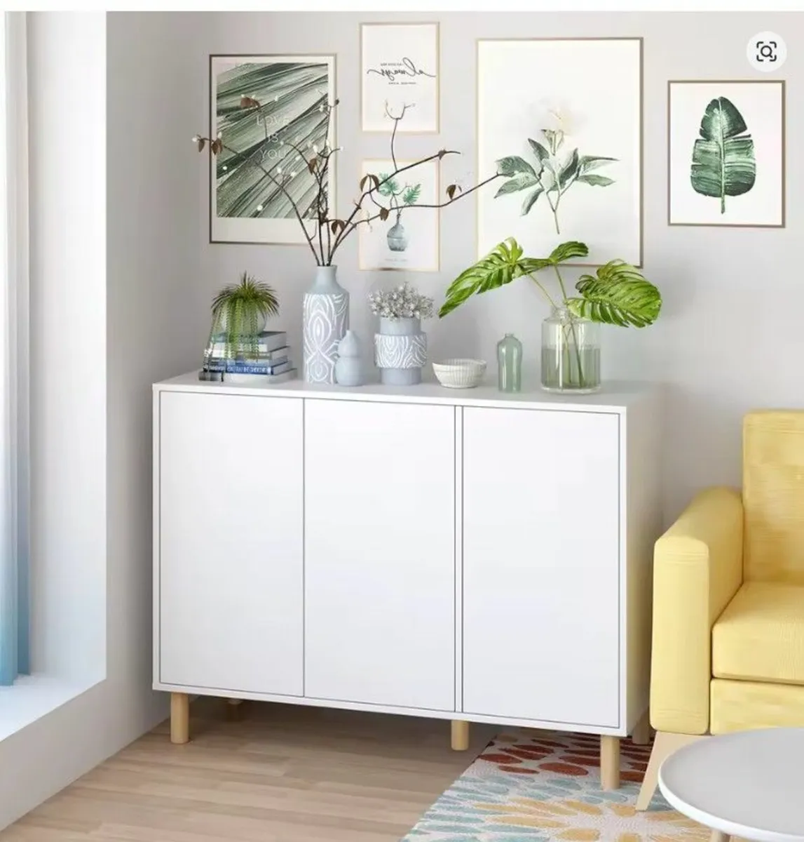 White Sideboard Cabinet with 3 Doors Scandinavian - Image 1