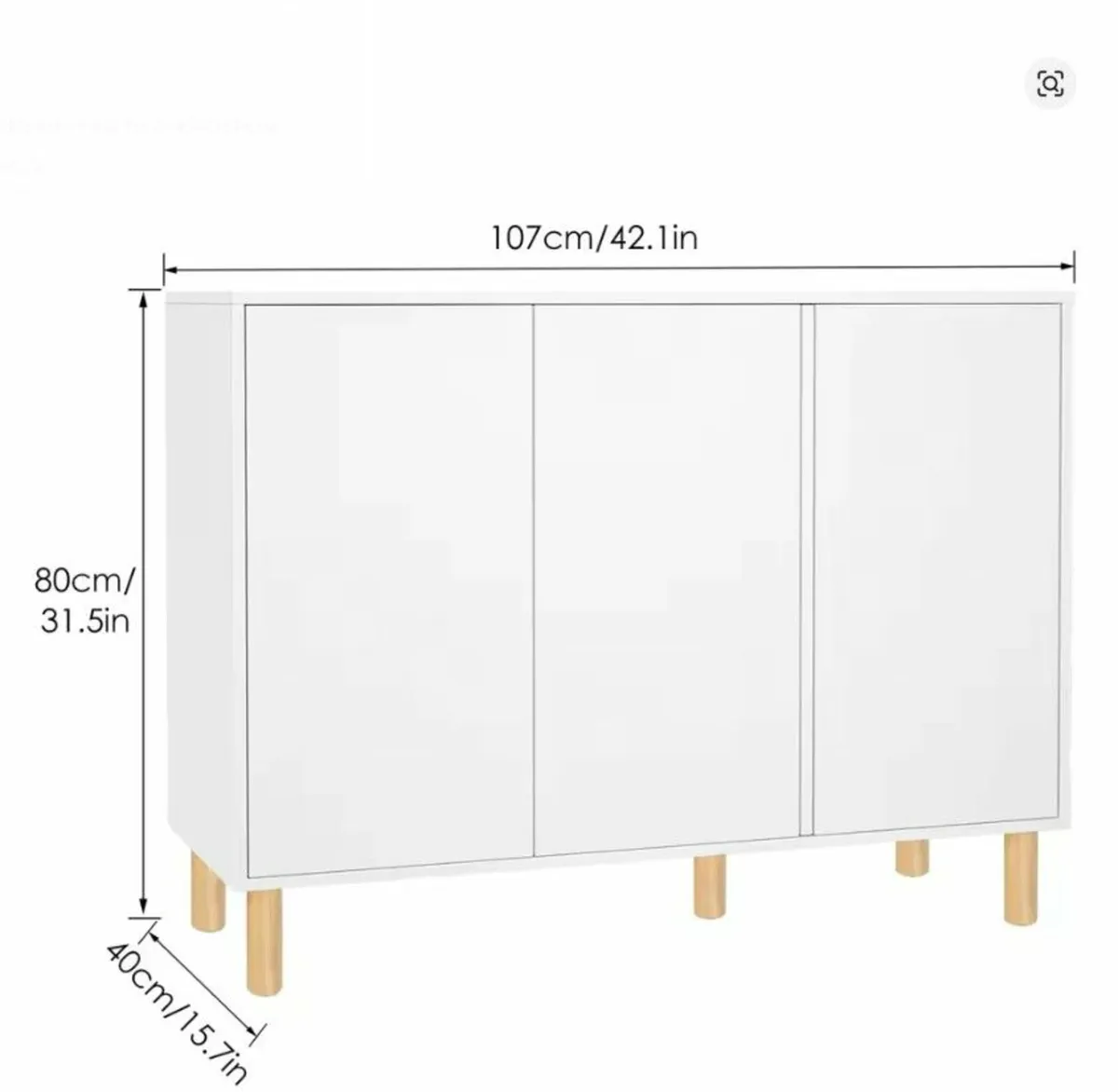 White Sideboard Cabinet with 3 Doors Scandinavian - Image 2