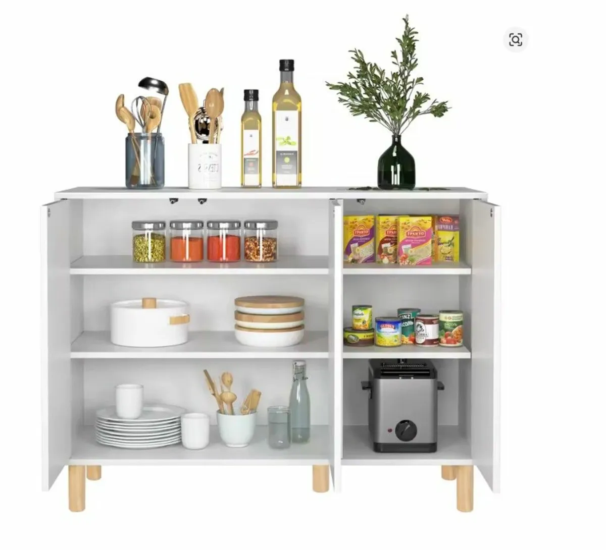 White Sideboard Cabinet with 3 Doors Scandinavian - Image 4
