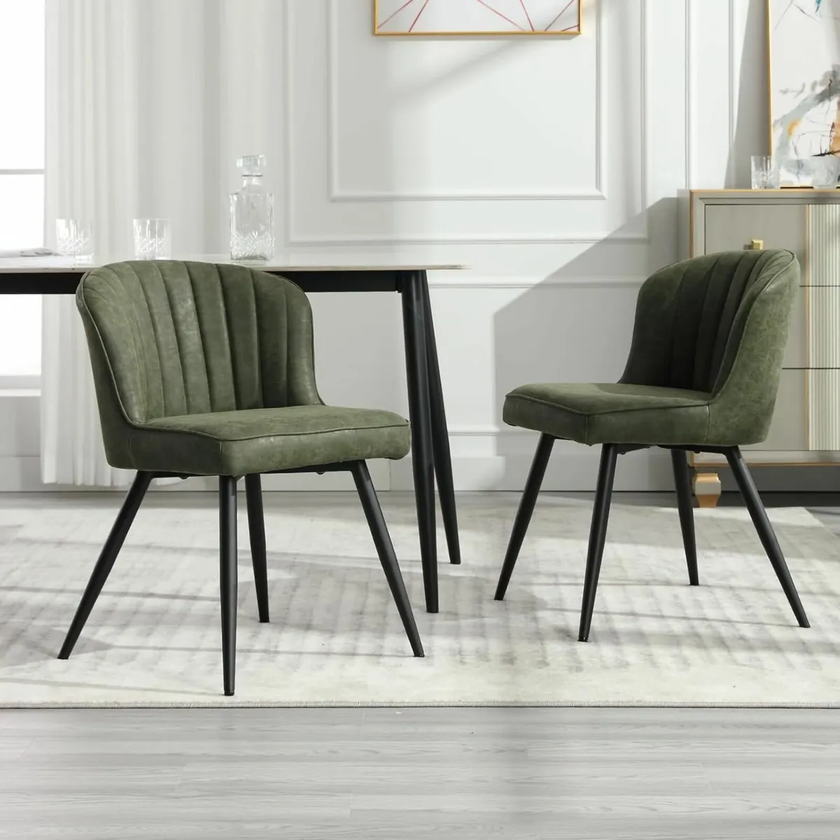 Set of 2 Dining Chairs with Quilted Back PU Leathe - Image 1