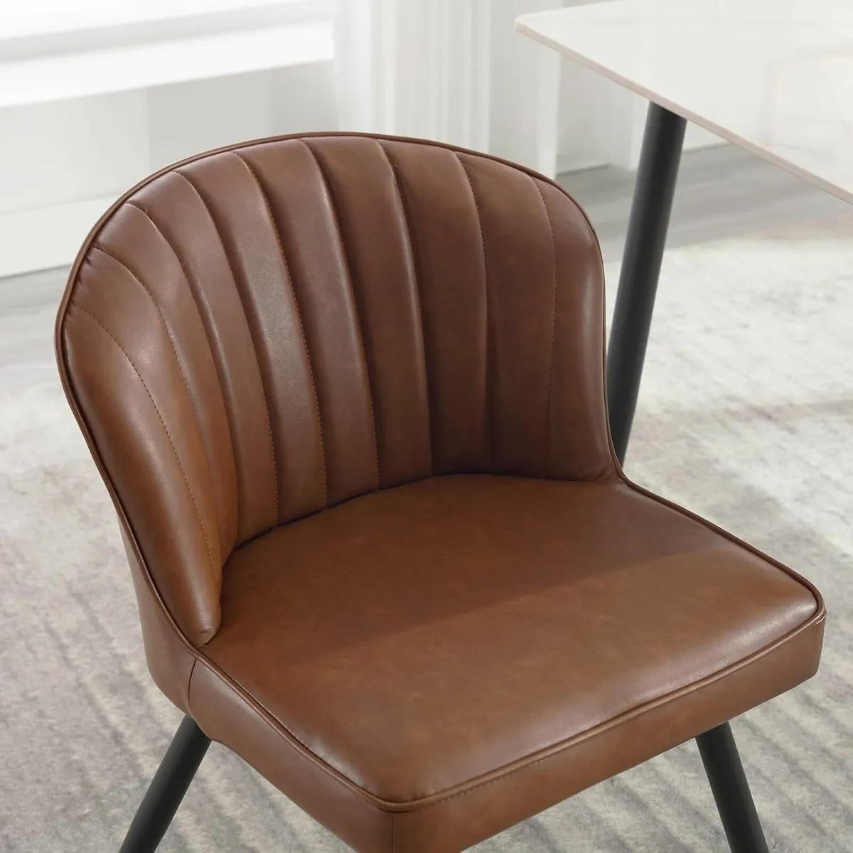 Set of 2 Dining Chairs with Quilted Back PU Leathe - Image 2
