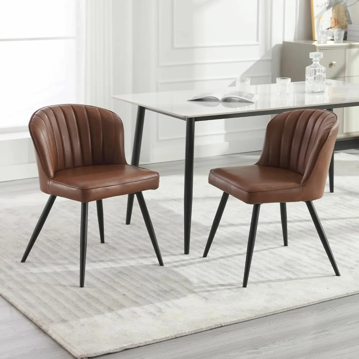 Set of 2 Dining Chairs with Quilted Back PU Leathe - Image 3