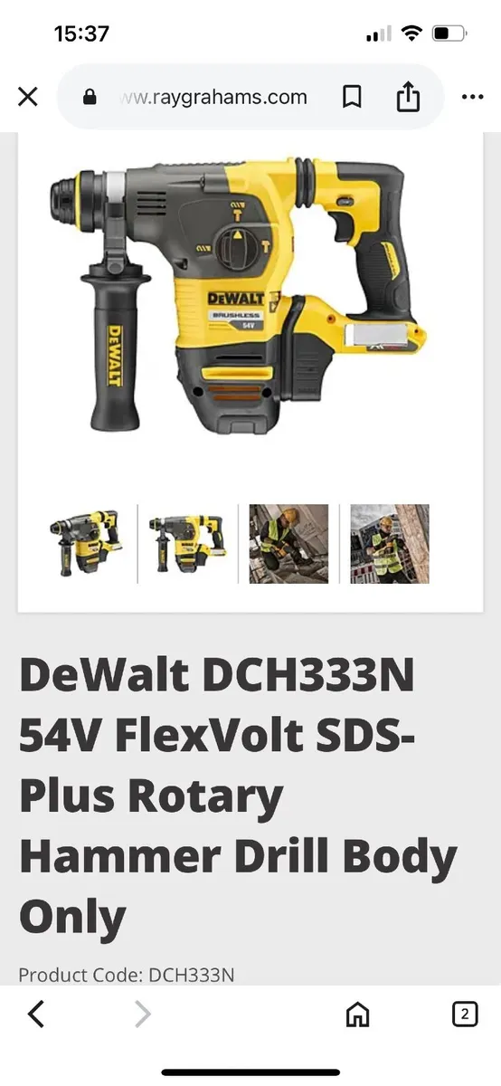 Dewalt 54v FlexVolt SDS plus Rotary Hammer Drill - Image 2