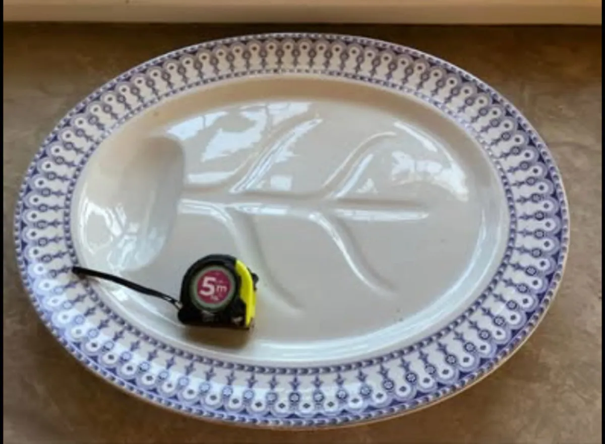 Antique meat serving plate with gravy well - Image 1