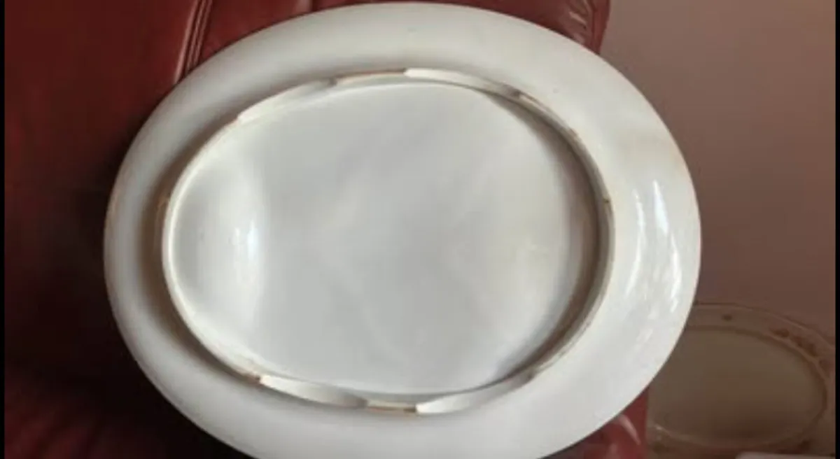 Antique meat serving plate with gravy well - Image 3