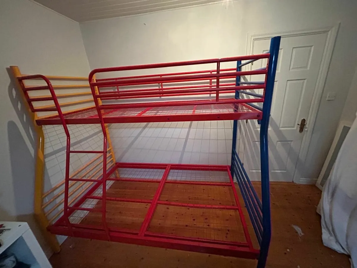 Coloured Double Metal Bunk Bed, Sleeps 3. - Image 4