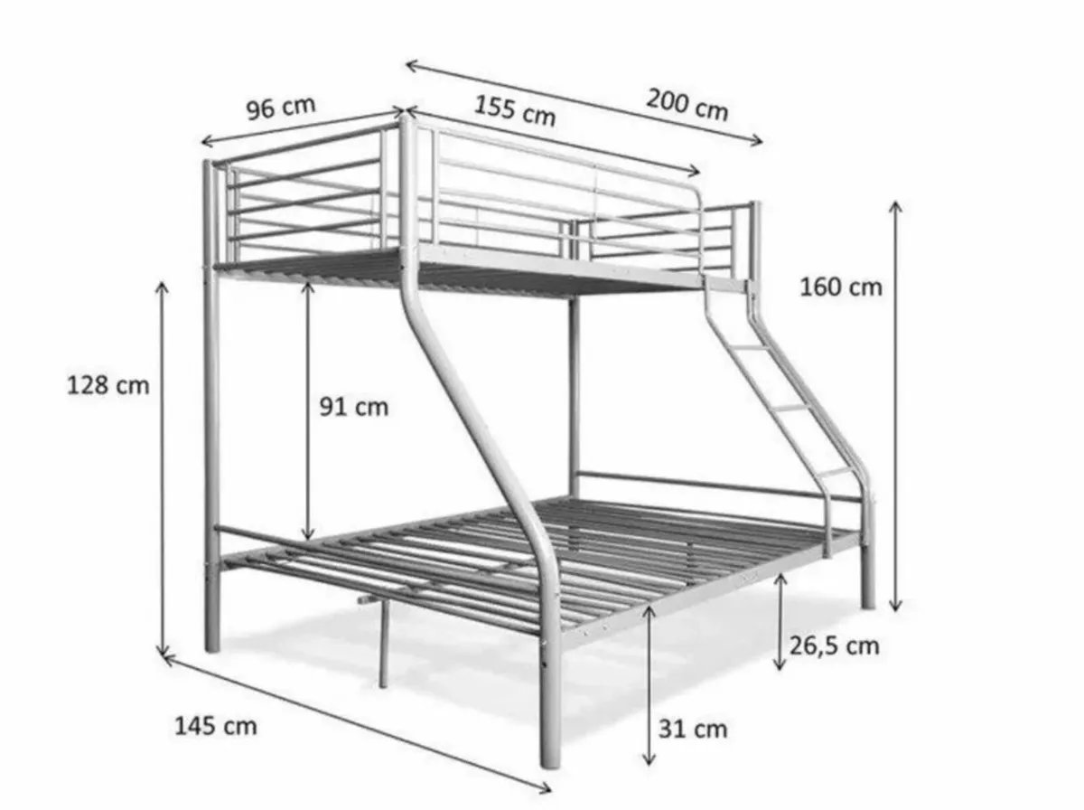 Coloured Double Metal Bunk Bed, Sleeps 3. - Image 2