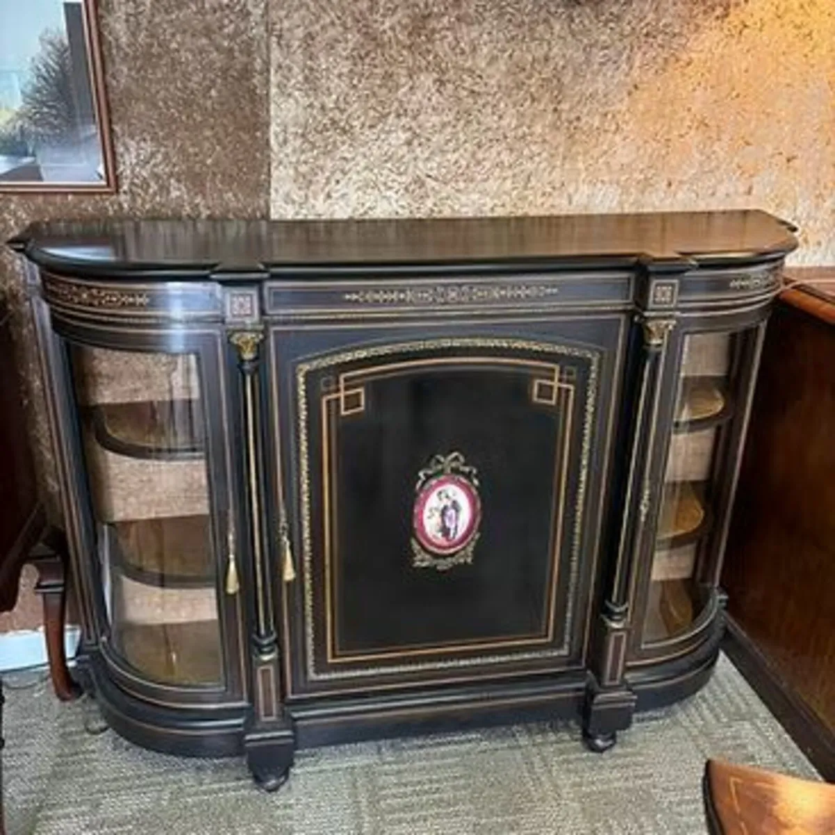 Victorian ebonised inlaid credenza