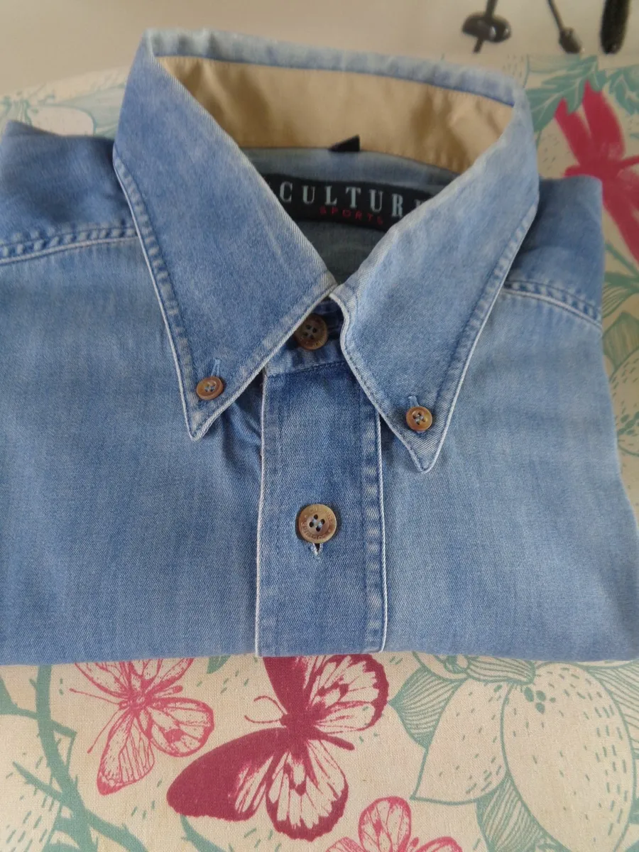 Mens Short Sleeved Denim Cotton Shirt for Sale - Image 4