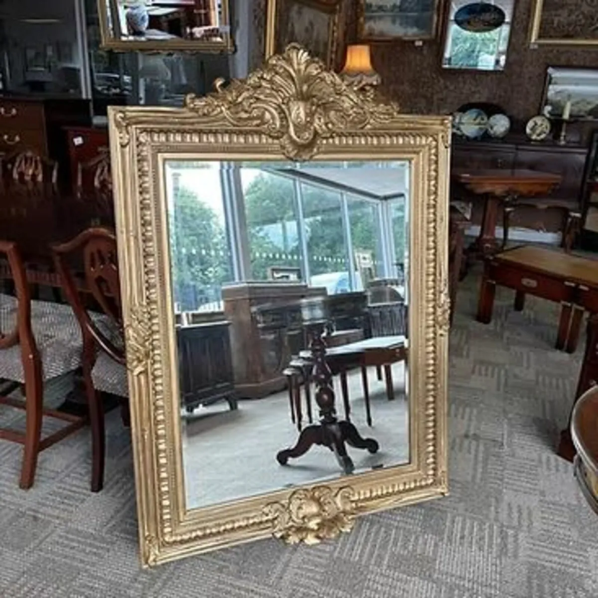 bevelled ornate arch top & base gilt mirror