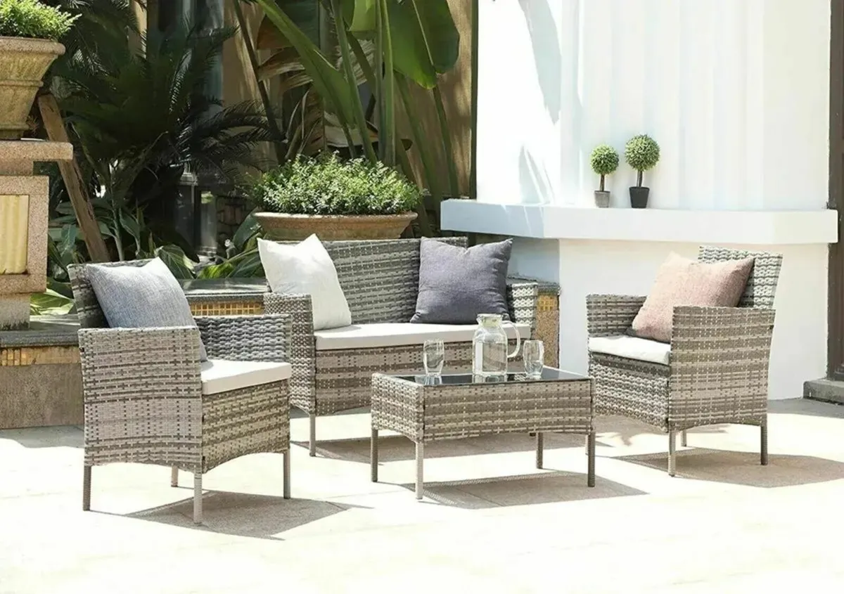 Rattan Chair 4pc Garden Set with Table & Cushions - Image 3