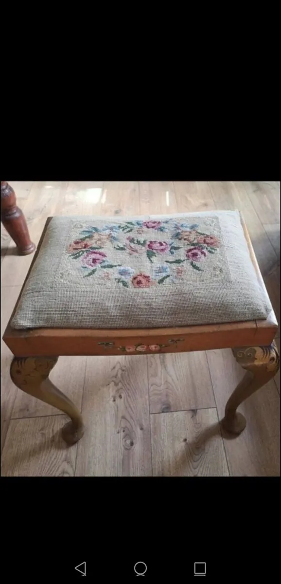 Unusual Needlepoint Dressing Table / Piano Stool