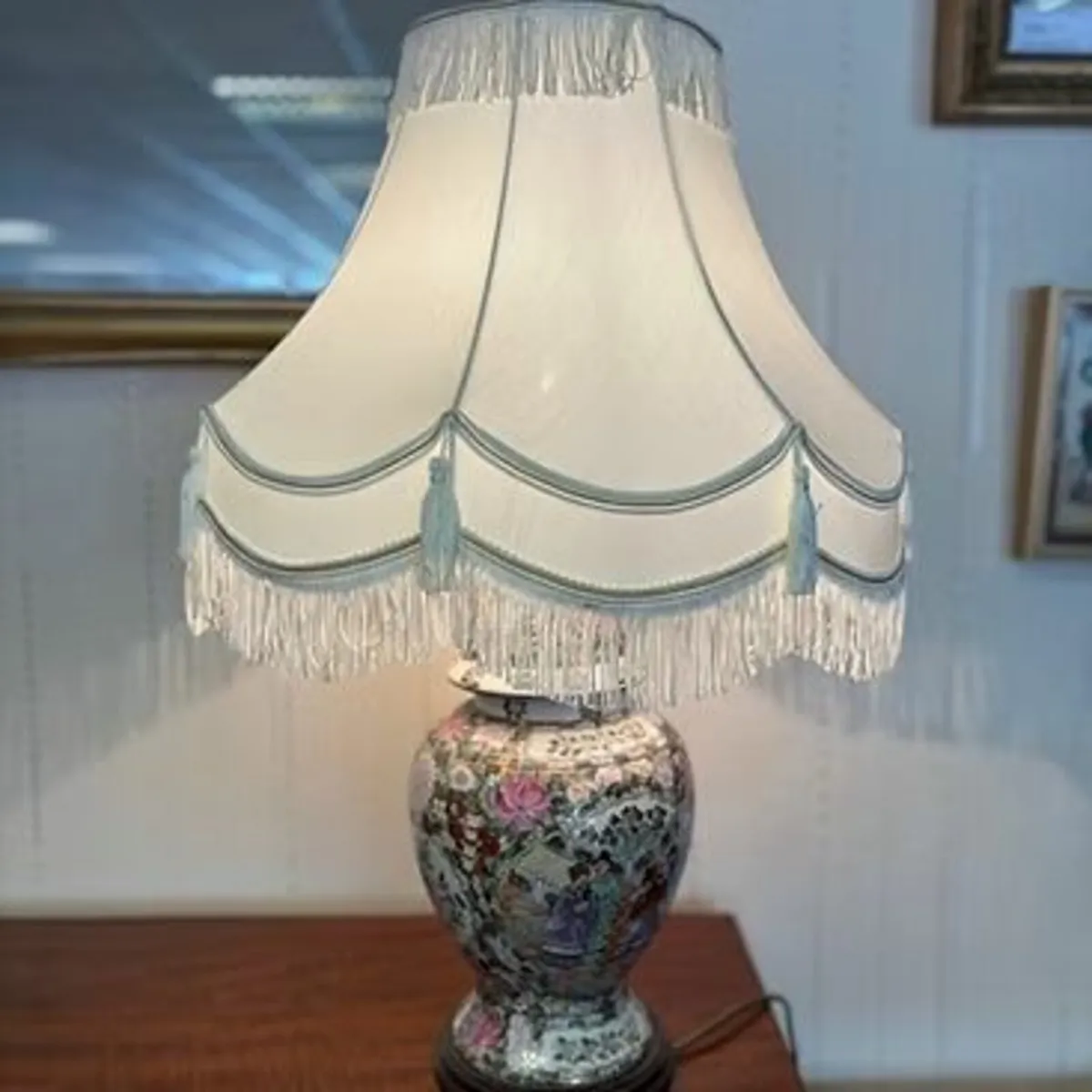 Oriental lamp with intricate floral motifs & white