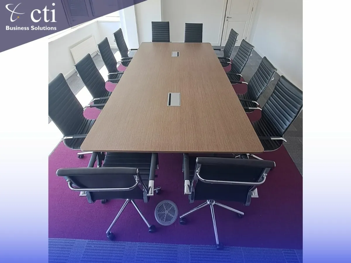 3.2M Walnut Boardroom Table & 12 Chairs - Grade A - Image 1