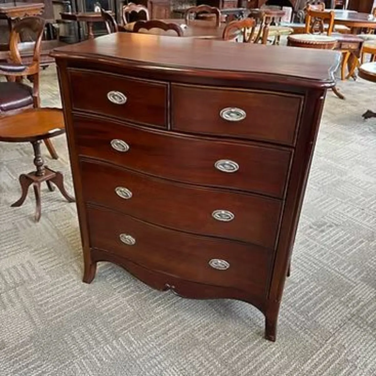 Beautiful mahogany bow front chest of drawers Wins