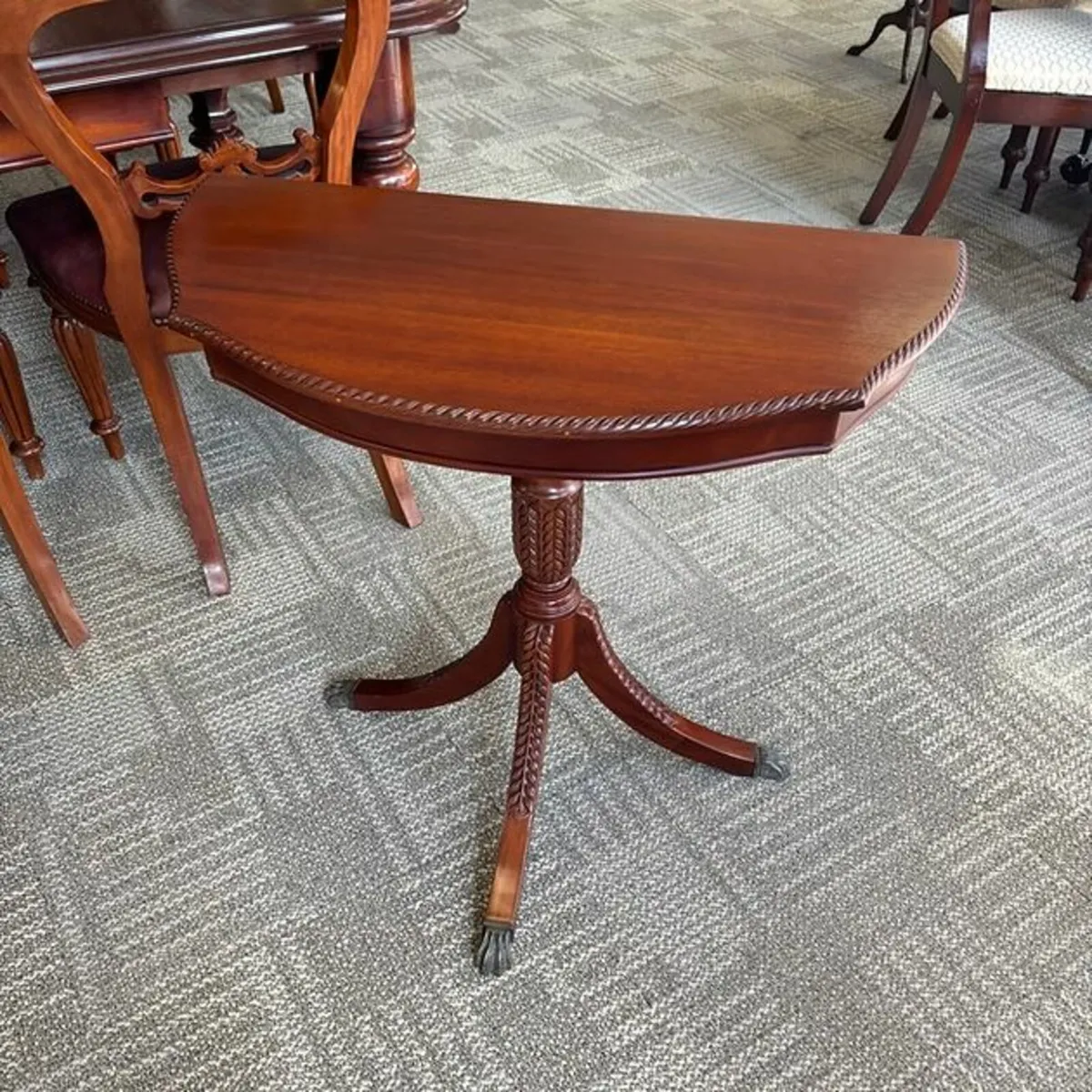 Mahogany console table on turned legs & roped edge